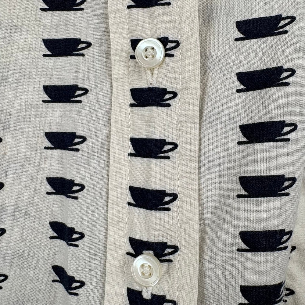 Gap Fitted Boyfriend Cup Print Button Down Shirt White Navy Preppy Cottagecore - Picture 6 of 8